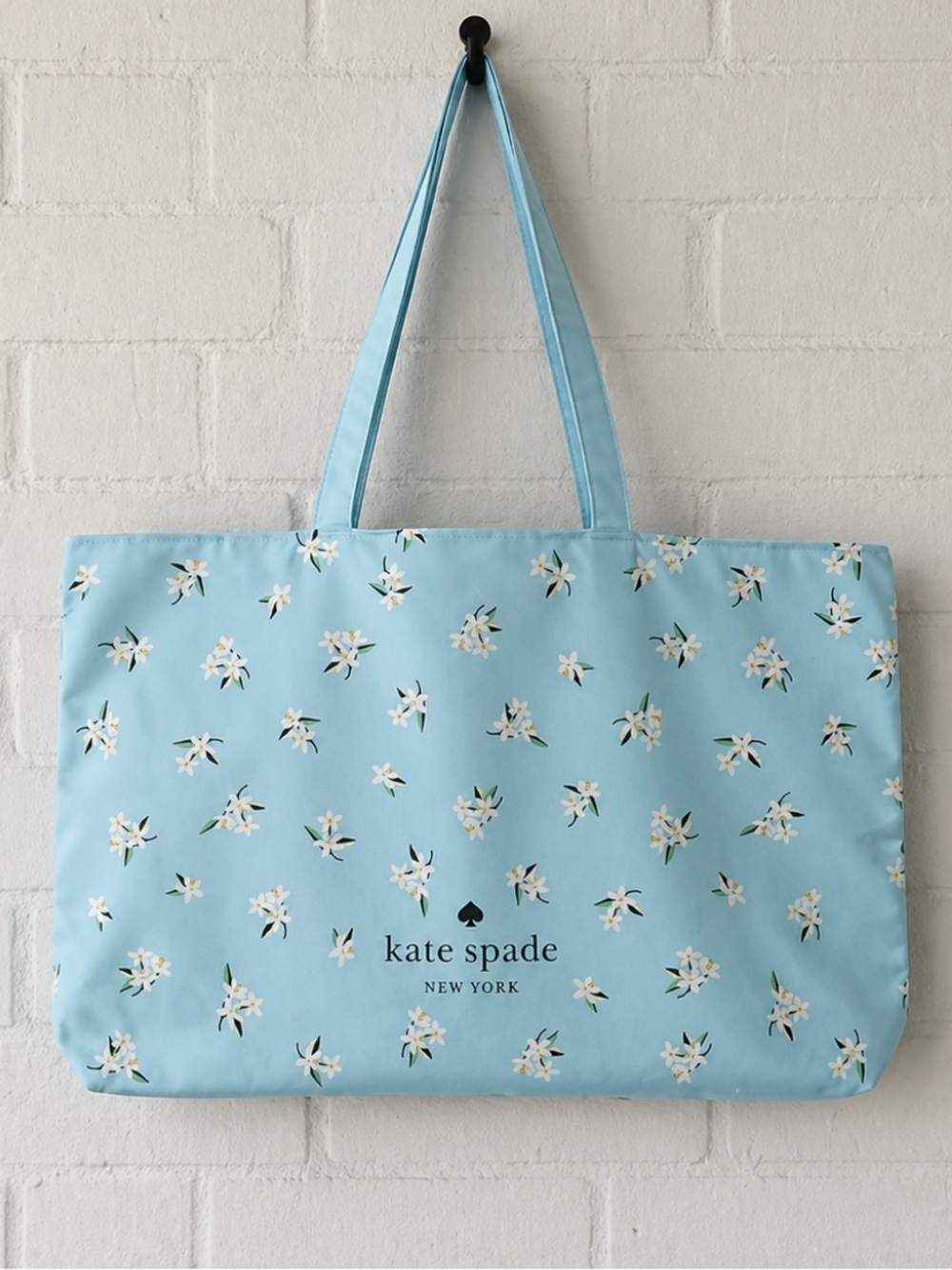 Kate Spade New York Large Canvas Tote Sky Blue Petal Floral NWOT Shopper Bag